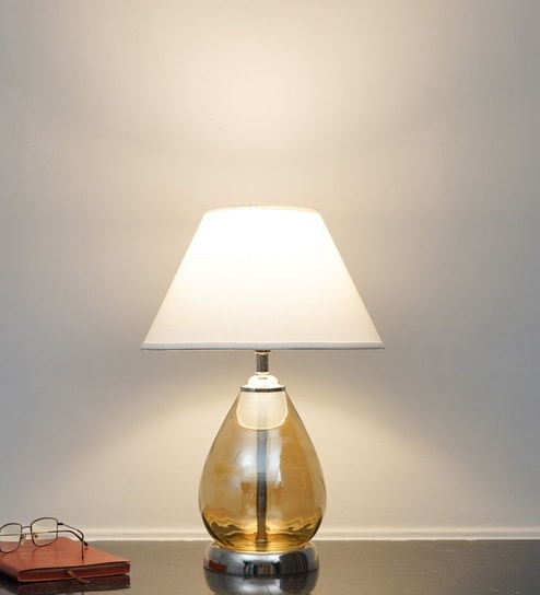 Decade Smoke Luster Glass And Metal Table Lamp With White Cotton Shade