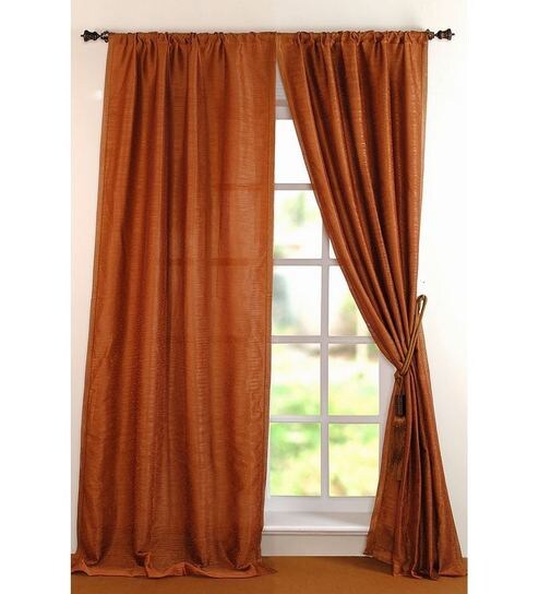 Buy Yellow Semisheer Polyester 9 Feet Eyelet Door Curtain By Deco
