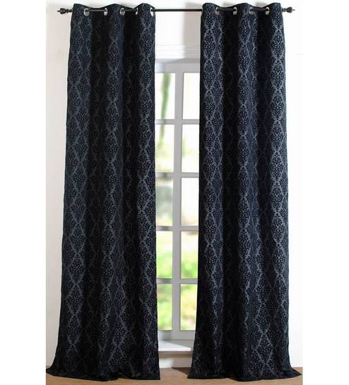 Buy Black Polyester 84 X 42 Inch Damask Door Curtain Set Of 2 By