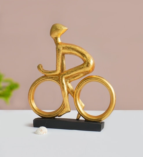 market 99 Golden Resin Cyclist Sculpture-picture-13