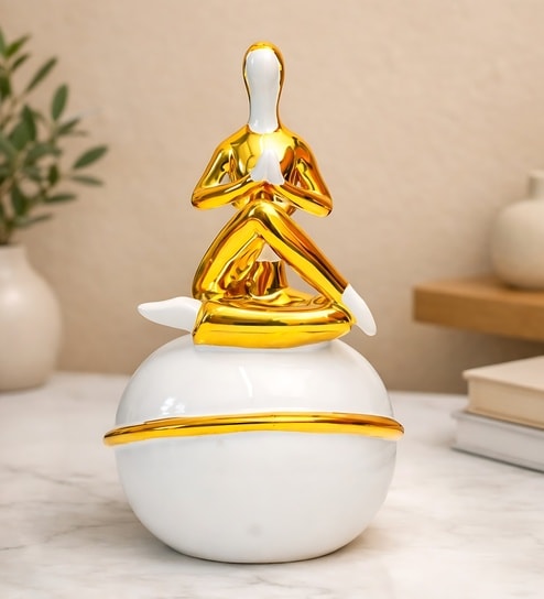 market 99 White & Golden Ceramic Abstract Posture Figurine-picture-20