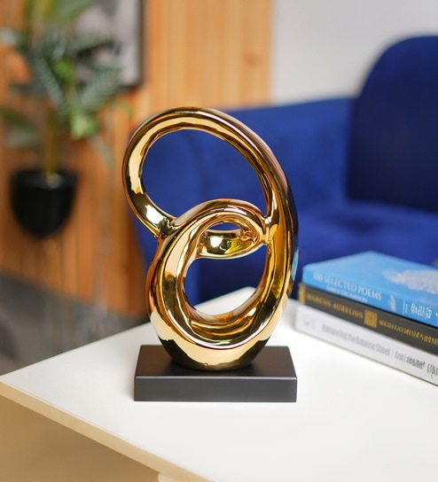 market 99 Black & Golden Ceramic Loop Sculpture-picture-36