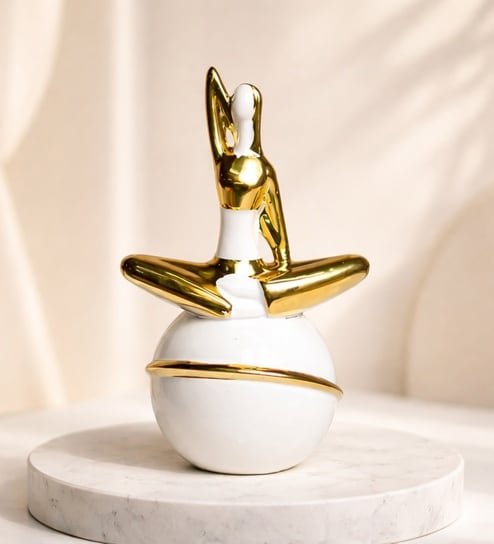 market 99 Ceramic Abstract Posture Figurines Decor Object In White & Golden-picture-39