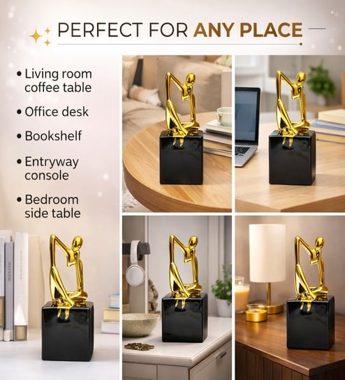 market 99 Black & Golden Ceramic Abstract Posture Figurine-picture-38