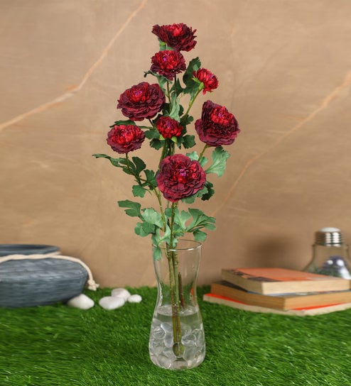 Maroon Polyester Peony Artificial Flower