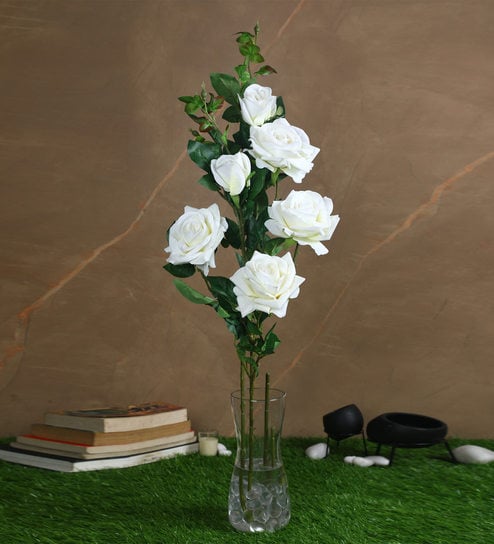 White Velvet Rose Artificial Flower Pack of 2