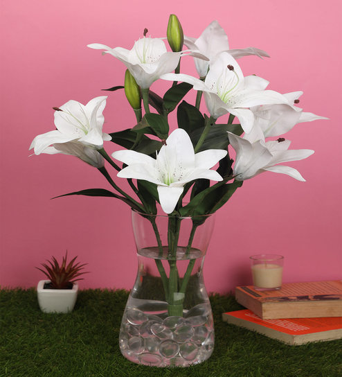 White Polyurethane Lily Artificial Flower bunch