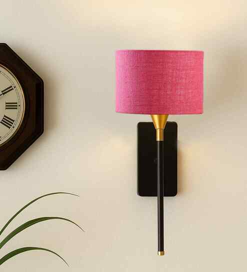 Decorative 7" Round Drum Shade Wall Lamp   Strong Metal Fixture-Pink Jute