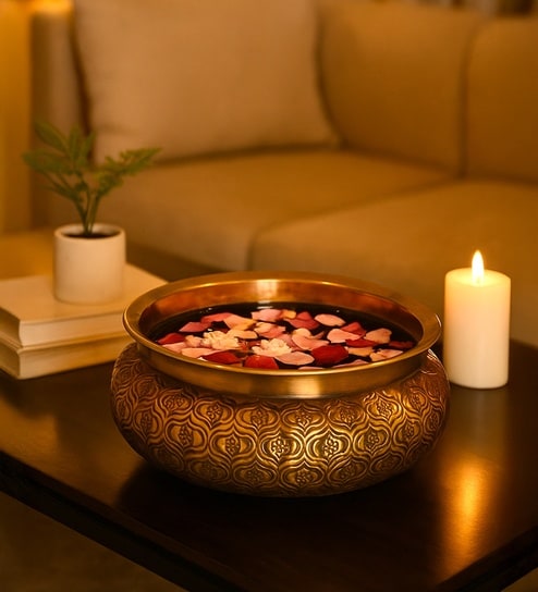 Golden Glossy Metal Bowl With Luster Texture