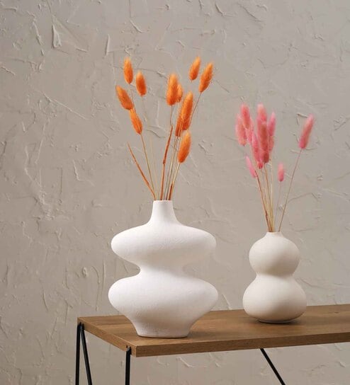 Decorative Infinity Oreo Set Of 2 White Ceramic Vase