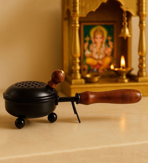 Black Decorative Metal Dhoop Dani Burner