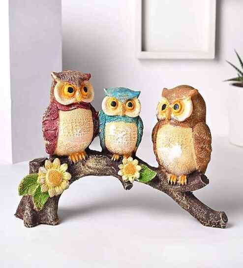Decorative Owl Resin Showpiece (13 cm, Multicolor)