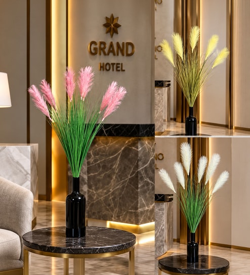 Pink Fabric Artificial Pampas Grass Stem