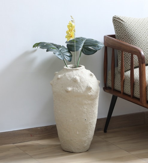 Decorative Round White Paper Mache Vase