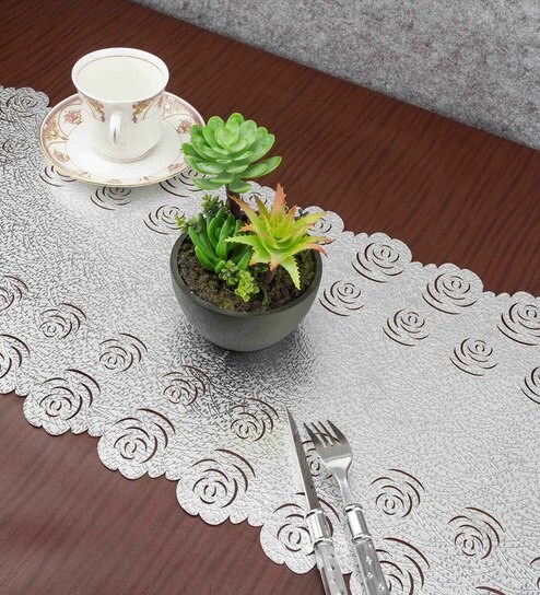 Tiansh Silver New Rose Synthetic Table Runner 12 X 36 Inch