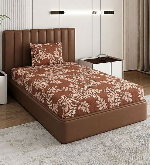 Red Floral 180 TC Polyester Bedsheet With Single Size Bedsheet With 1 Pillow Cover