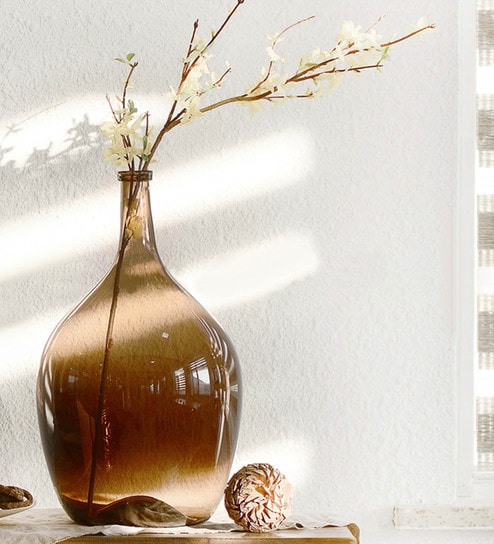 Buy Deep Brown Long Narrow Neck Tall Round Hand Blown Glass Vase