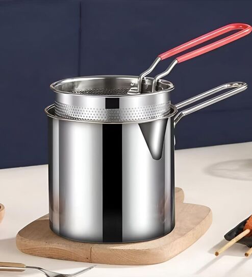 Deep Frying Strainer and Oil Basket With Fryer Tong Stainless Steel Deep Fryer, French Fries Basket, Fry Pan, Food Strainer Colander, Mini Mesh Pot