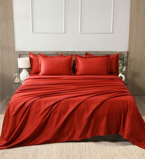 Maroon 400TC 100% Cotton Solid Flat Super King Bedsheet With 2 Pillow Covers