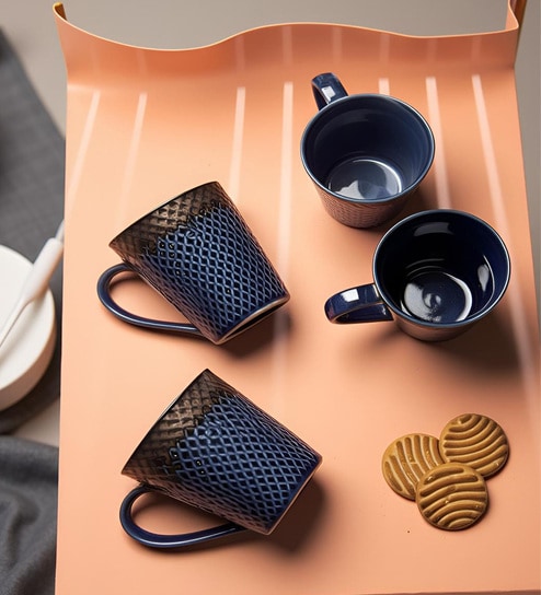 Deep Sky Hue Coffee Mug Set of 4 (275 ML Each) Microwave Safe Coffee Mugs