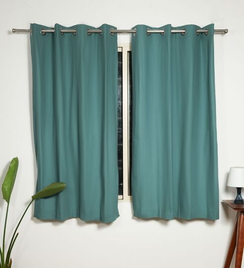 Deep Teal Teal Blue Cotton 230 GSM  Solid 5 Feet Room Darkening Eyelet Window Curtains (2 Pc)