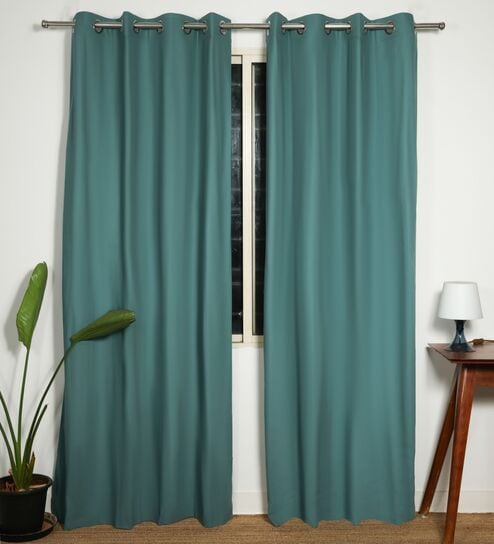 Deep Teal Teal Blue Cotton 230 GSM  Solid 9 Feet Room Darkening Eyelet Long Door Curtains (2 Pc)