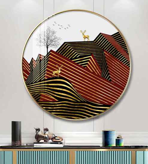 Deer And Mountain Acrylic Round Wall Art