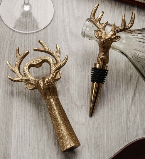 Aluminium Deer Bottle Stopper And Bottle Opener Combo Set (Pack Of 2)