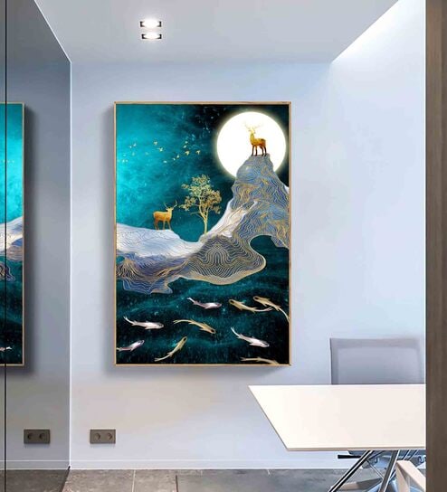 Deer Multicolour Engineered Wood Framed Canvas Wall Painting