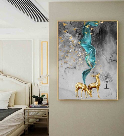 Deer Multicolour Engineered Wood Framed Canvas Wall Painting