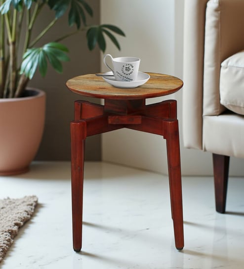 Delft Acacia Wood End Table In Dual Tone Finish