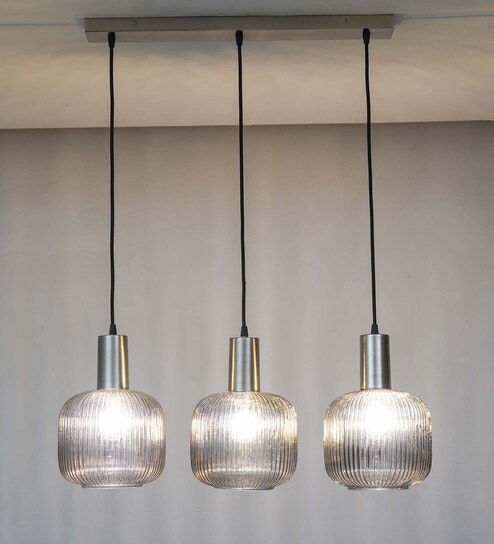 Demarius Linear Cluster Hanging Pendant Light In Blue Glass And Chrome Finish Metal