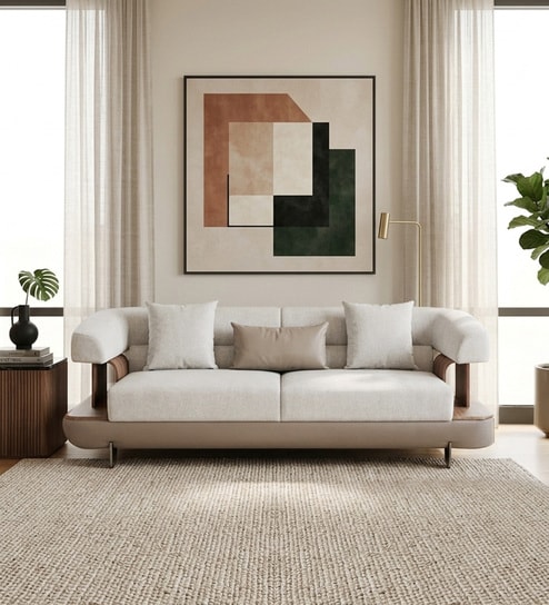 Denali 3 Seater Sofa In White And Brown Color