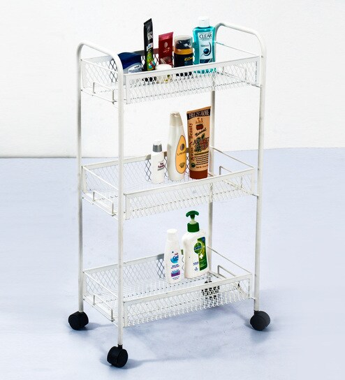 Deneb Multipurpose Metal Trolley white with Three Racks