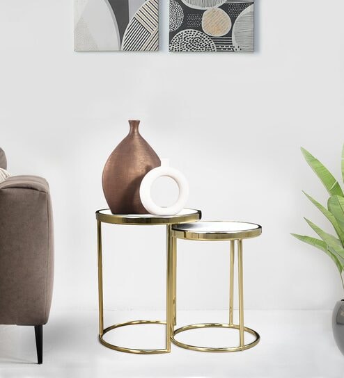 Denver Metal Nest Of Table In White & Gold Colour