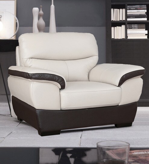 Buy Denzel Half Leather Single Seater Sofa In Beige Brown Colour