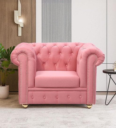 Derby Velvet Fabric 1 Seater Sofa in Blush Pink Color