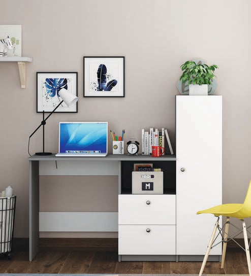 Derrick Study Table In Grey And Frosty White Finish