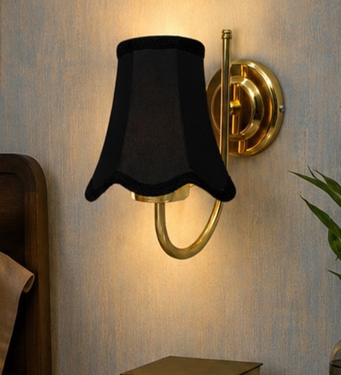 Designer Gold Wall Sconce with Black Cotton Shade for Indoor Decor