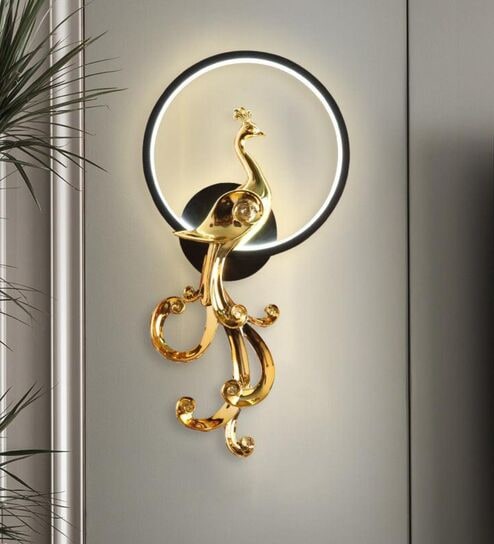 Designer Golden Peacock Wall Hook with Circular Frame   Luxury Wall D cor