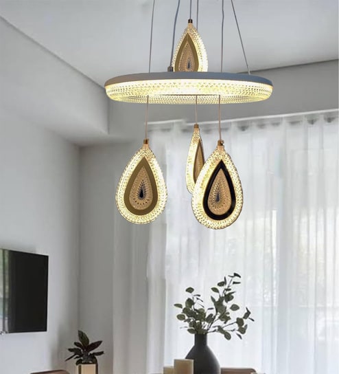 Designer Inbuilt LED Hanging Chandelier White Accent