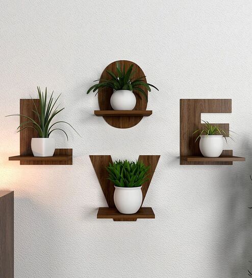 Designer Love Text Alphabet Dark Walnut Planter Shelves Set Of 4
