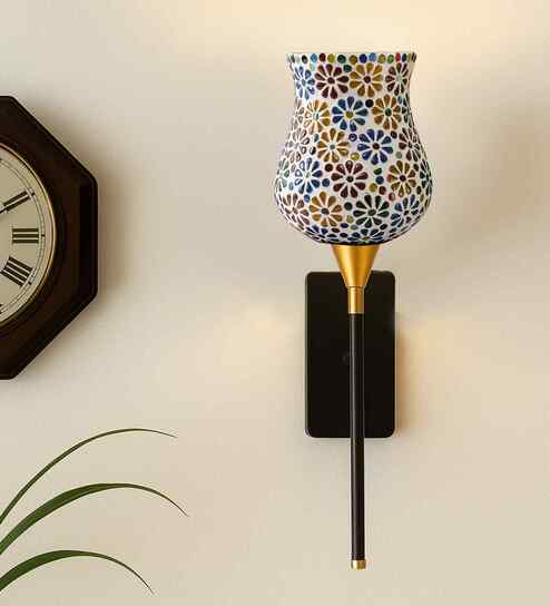 Designer Wall Lamp with Handmade Mosaic Glass & Metal Frame   Best for Living Room, Bedroom & Dining Room