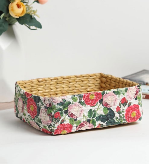 (1Pc) Multicolor Straw Rectangular Storage Basket & Wardrobe Organiser