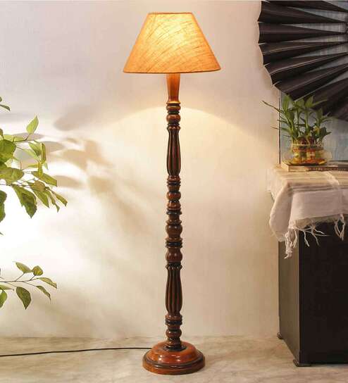 Beige Jute Conical wooden floor lamp
