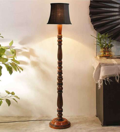 Black Cotton Wooden floor Lamp