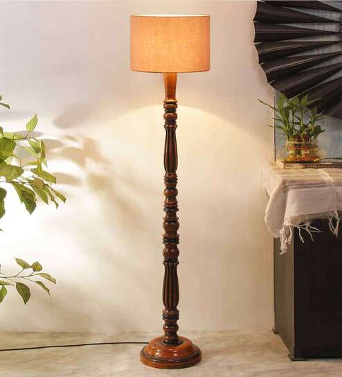 Grey Cotton Wooden floor Lamp