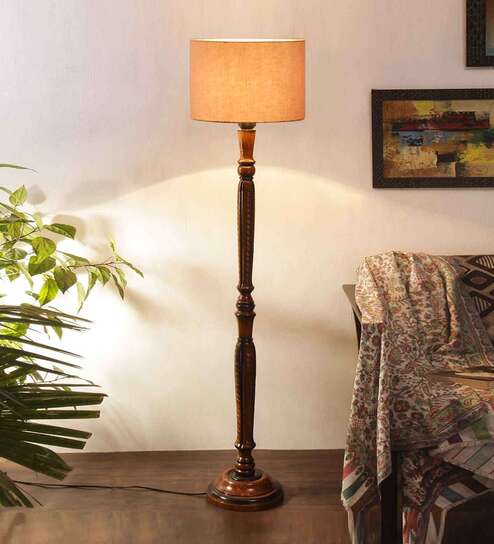 Grey Cotton Wooden floor Lamp