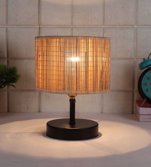 Klimt Beige Bamboo Shade Night Lamp With Iron Base By New Era