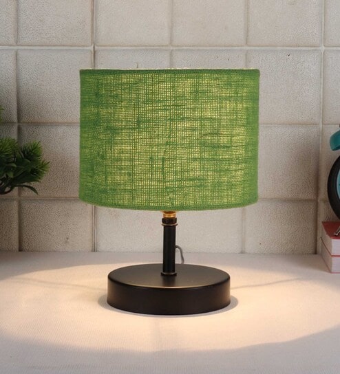 Devansh Iron  Table Lamp With Green Jute Shade by New Era